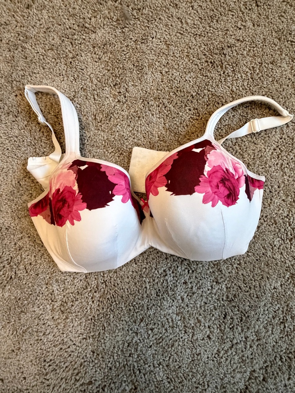 Cacique White Bra with Pink & Magenta Floral Print